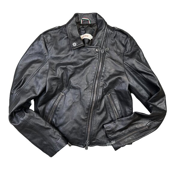 Barone 100% Leather Black Moto Bikercore Zipper Jacket Small Italian Italy - Picture 1 of 6